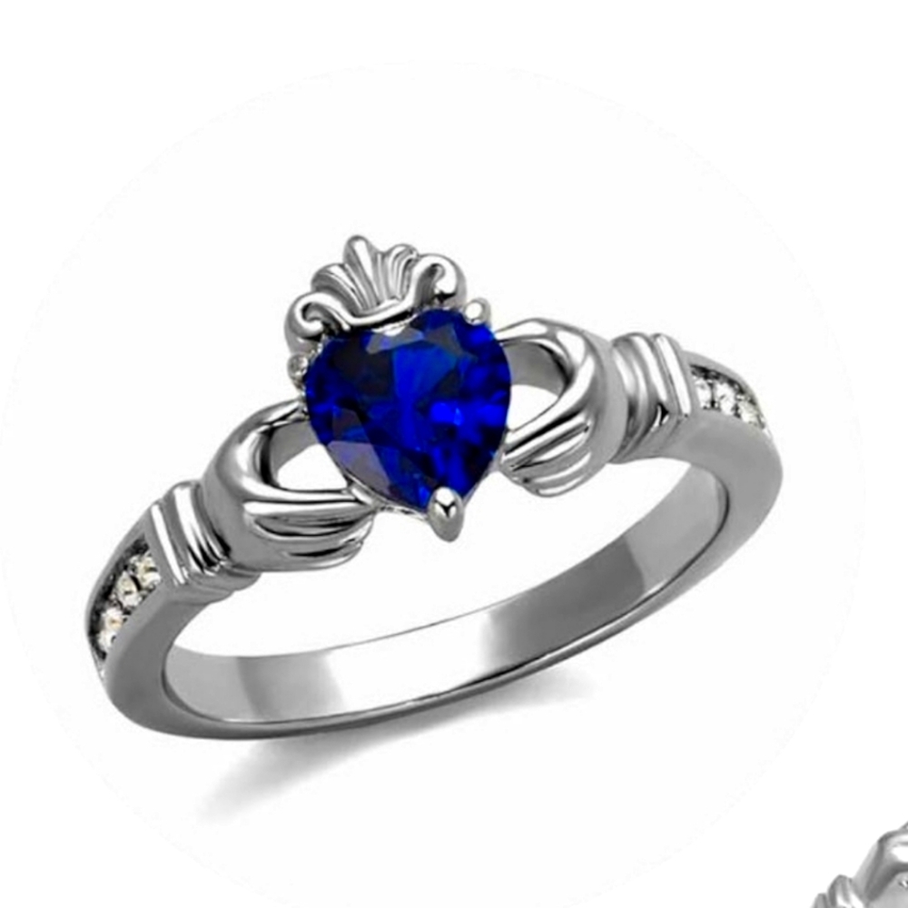 Price Drop & Free Shipping!👸Silver Blue Heart Claddagh Ring